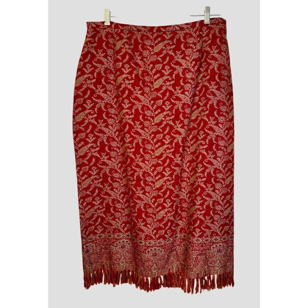 Nouveaux Tapestry Midi Skirt Fringe Sparkly Hem Sz. 16 Rex/Gold